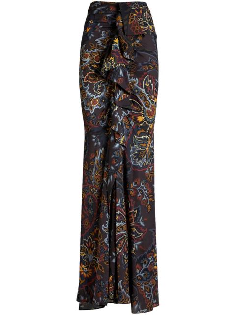 ETRO stretch sable paisley-print long skirt - Black
