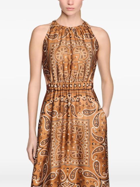 SANDRO paisley-pattern tie-detail midi dress - Brown