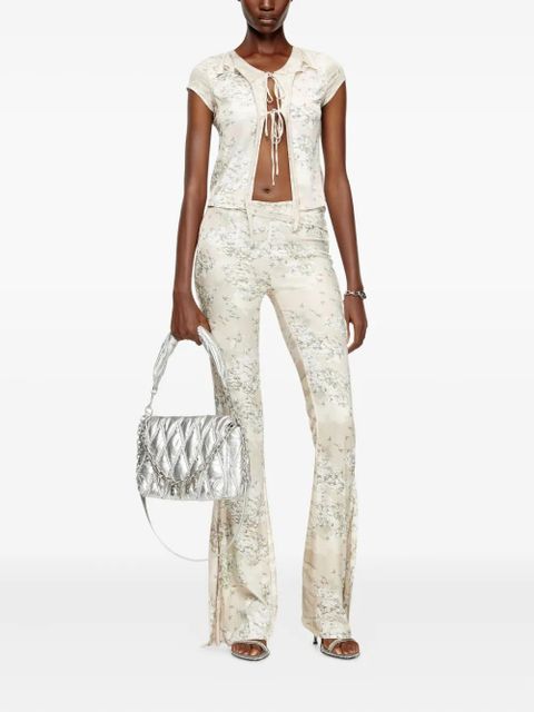 Diesel T-Afrymy lace-up floral top - Neutrals