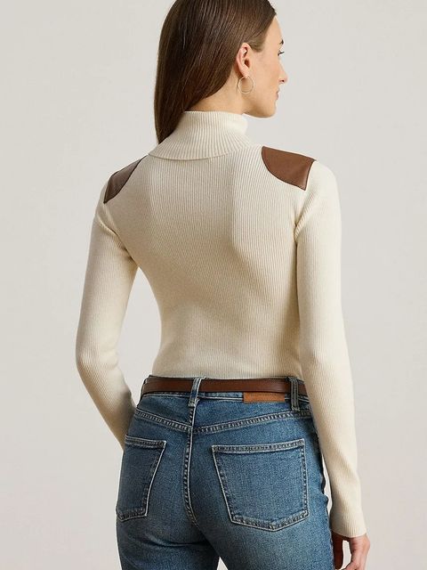 Lauren Ralph Lauren sweter damski kolor beżowy lekki z półgolfem 200951386 - zdjęcie produktu nr 2