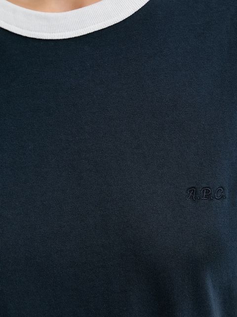 A.P.C. t-shirt bawełniany T-SHIRT CROP MANCHE COURTE CONTRASTÉ damski kolor granatowy COHBQ.F26550