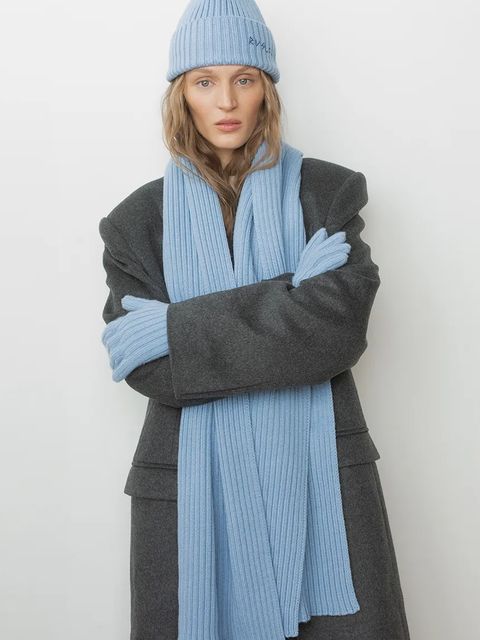 Ruslan Baginskiy szalik wełniany damski kolor niebieski z aplikacją SKR075/077-MW-FL-CD24 - zdjęcie produktu nr 2