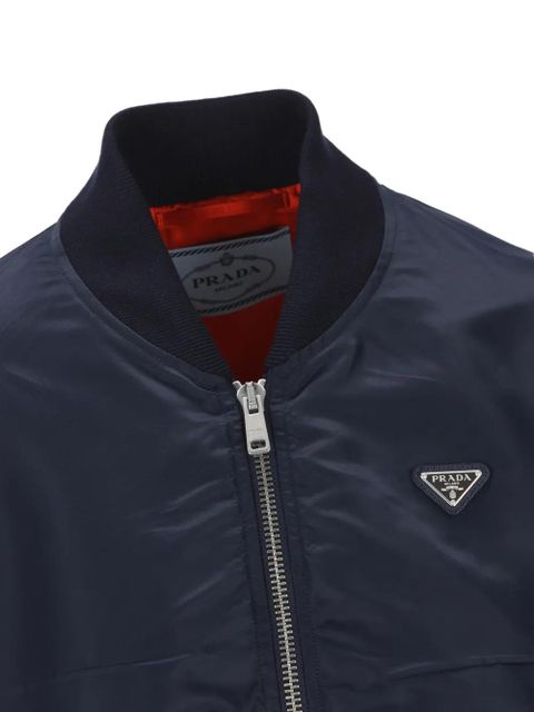 Prada logo-plaque bomber jacket - Blue