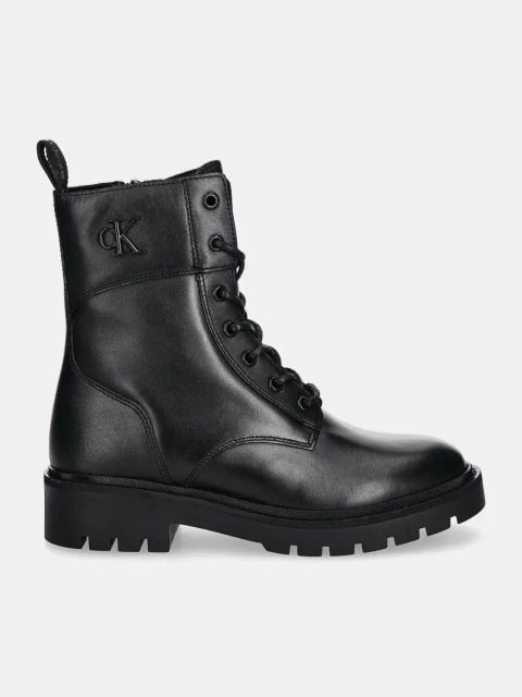 Calvin Klein Jeans workery skórzane COMBAT BOOT MID ZIP LTH IN CALF damskie kolor czarny na płaskim obcasie YW0YW01550