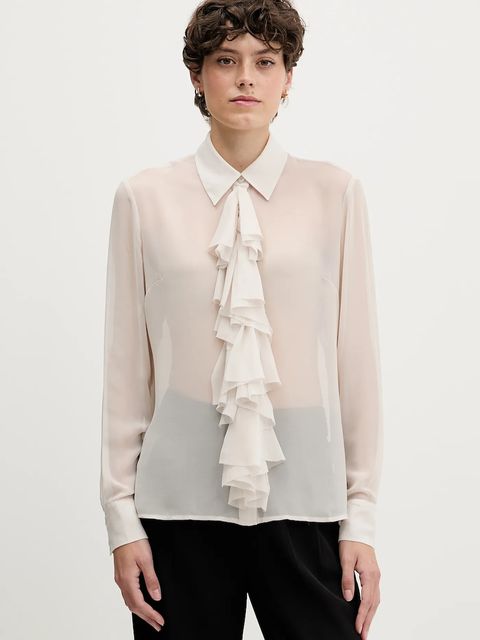 Sisley koszula damska kolor beżowy regular z kołnierzykiem klasycznym 5NOXLQ09T - zdjęcie produktu nr 1