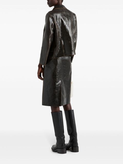 Prada cracked-effect leather midi skirt - Black - zdjęcie produktu nr 2