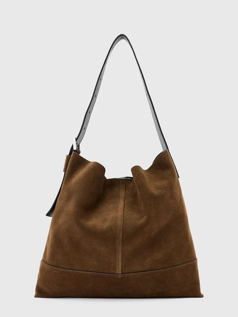 AllSaints torebka zamszowa ASHA kolor brązowy W368XD - zdjęcie produktu nr 1