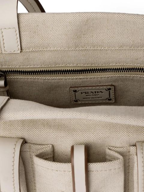 Prada Route large canvas and leather tote bag - Neutrals