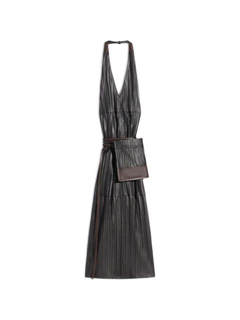 LEMAIRE pleated leather apron dress - Brown - zdjęcie produktu nr 1