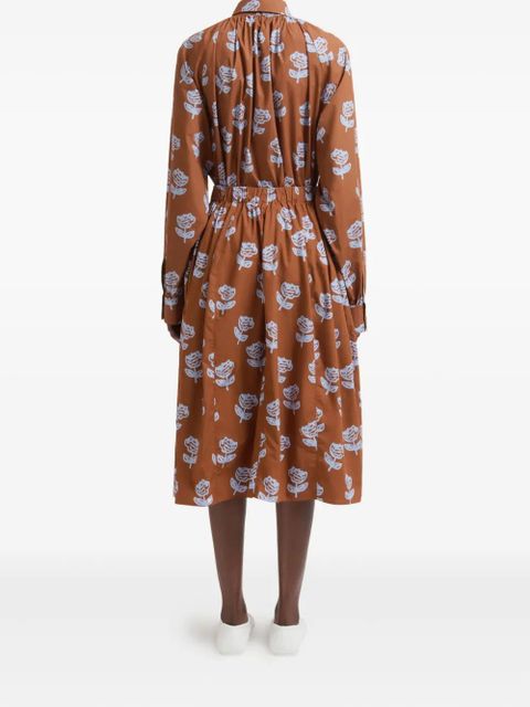 Marni Sprayed Roses-print midi skirt - Brown