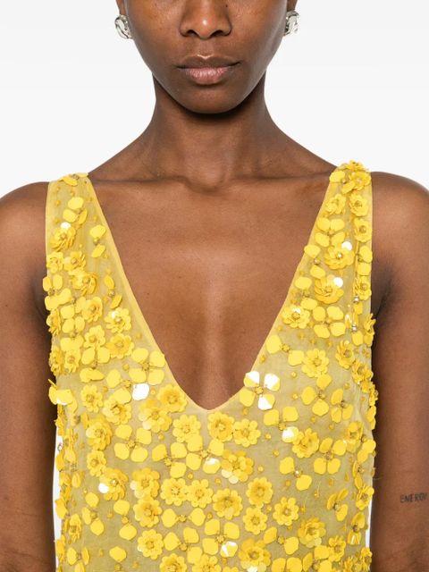 Cult Gaia flower V-neck mini dress - Yellow