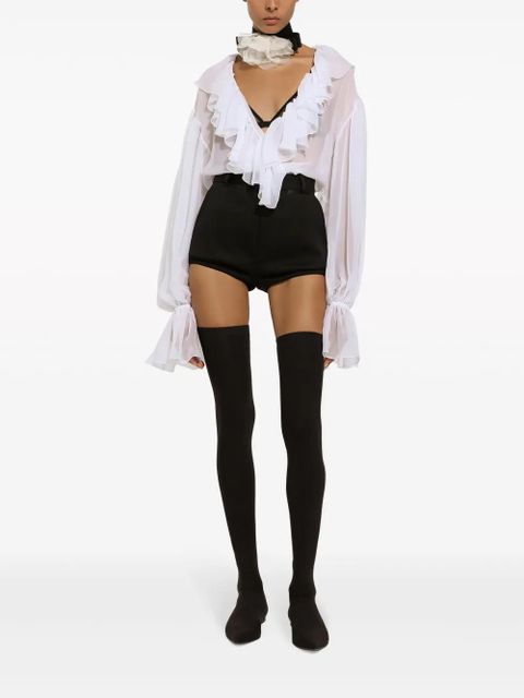 Dolce & Gabbana ruffled-trim silk cropped blouse - White