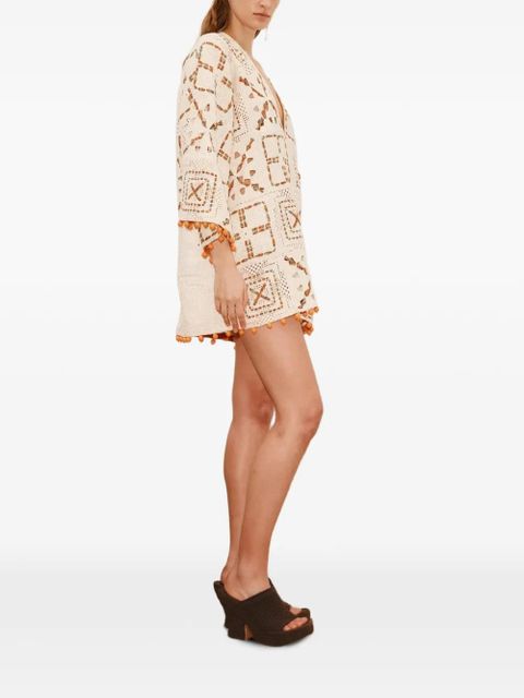 ALEMAIS Marva crochet pom-pom mini dress - Neutrals