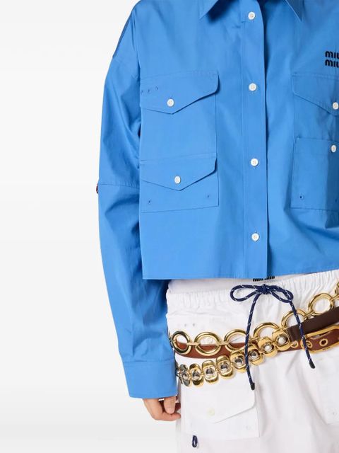 Miu Miu logo-embroidered front-pockets shirt - Blue