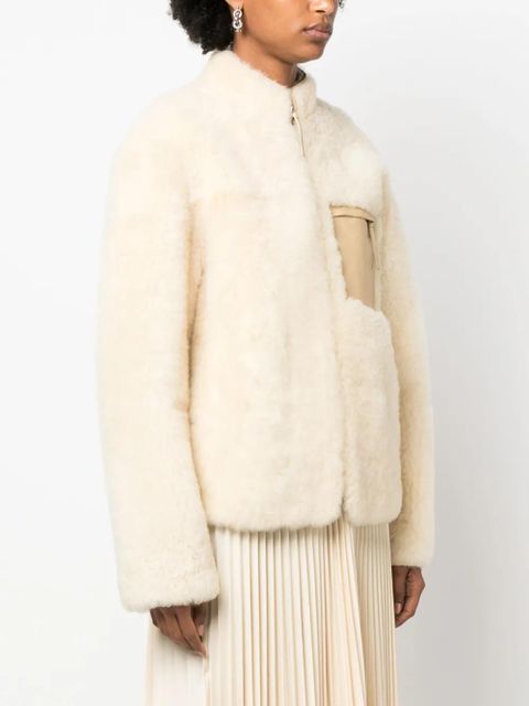 Jil Sander logo-embossed shearling jacket - Neutrals