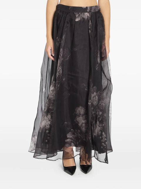 ZIMMERMANN floral-print gathered midi skirt - Black - zdjęcie produktu nr 1