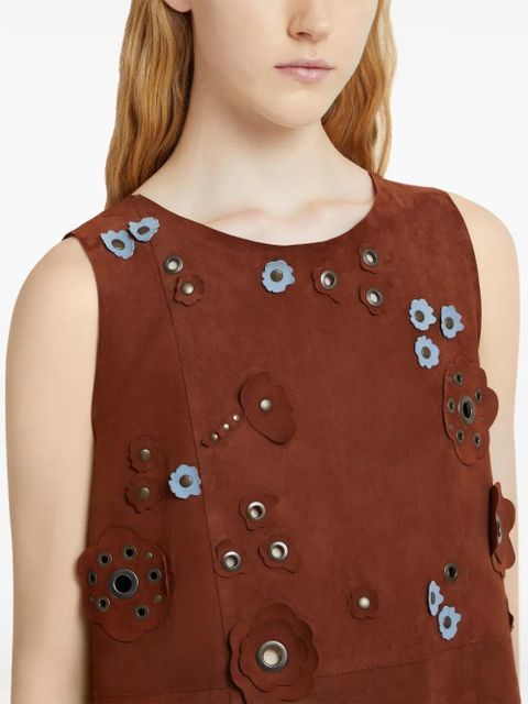 Marni daisy-appliqué studded mini dress - Brown