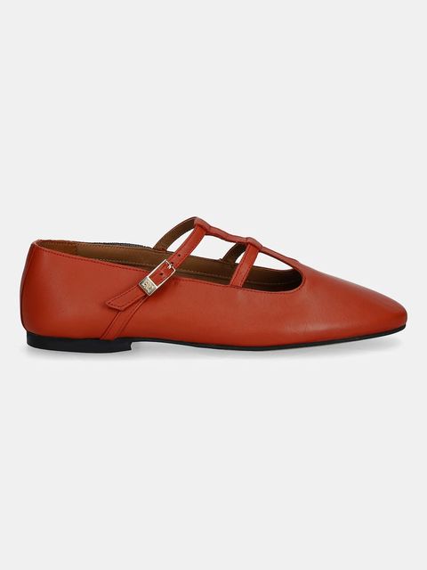 Tommy Hilfiger baleriny skórzane SMOOTH LEATHER T-BAR BALLERINA kolor pomarańczowy FW0FW09153