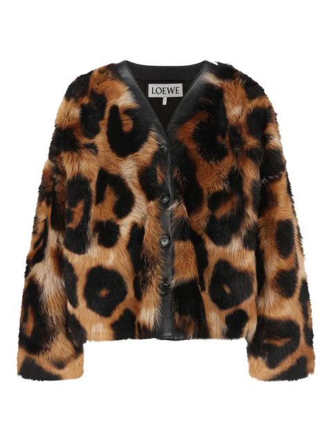 LOEWE leopard-print shearling jacket - Brown - zdjęcie produktu nr 1