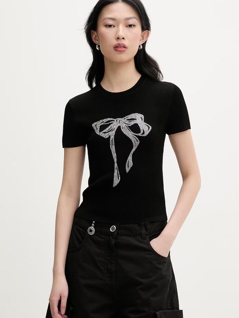 Miss Sixty T-shirt damski z dodatkiem jedwabiu - zdjęcie produktu nr 2