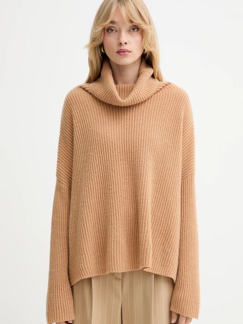 MAX&Co. sweter kaszmirowy damski kolor brązowy lekki z golfem 2528366044200 - zdjęcie produktu nr 1