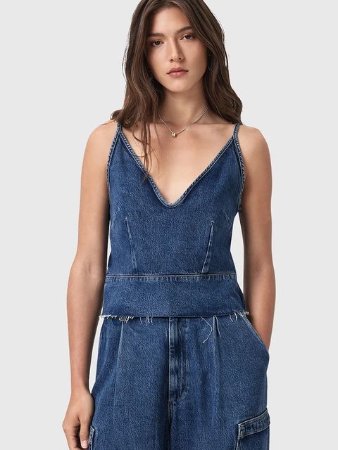 AllSaints bluzka jeansowa LILAH damska kolor niebieski gładka W006PD - zdjęcie produktu nr 1
