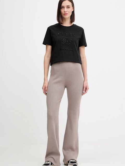 Guess spodnie z domieszką wełny FLAMINIA damskie kolor beżowy dzwony high waist V5BB08 Z3JD2