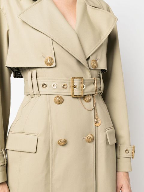 Balmain embellished gabardine trench coat - Neutrals