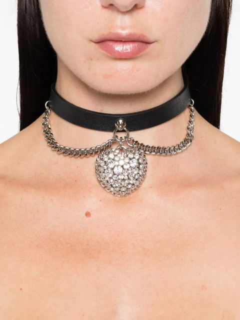 Alessandra Rich heart-pendant leather necklace - Black - zdjęcie produktu nr 2