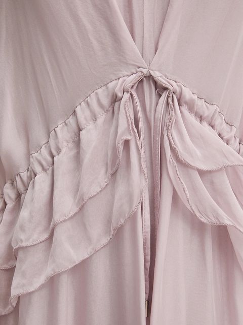 Answear.LAB sukienka z jedwabiem kolor różowy maxi rozkloszowana