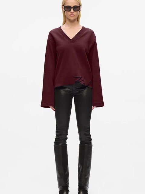 Karl Lagerfeld bluza z bawełną damskie kolor bordowy z aplikacją A4W20040