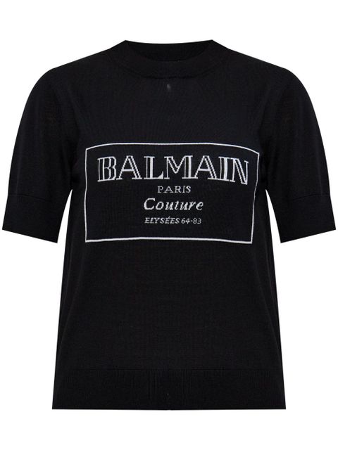 Balmain logo-print knit T-shirt - Black - zdjęcie produktu nr 1
