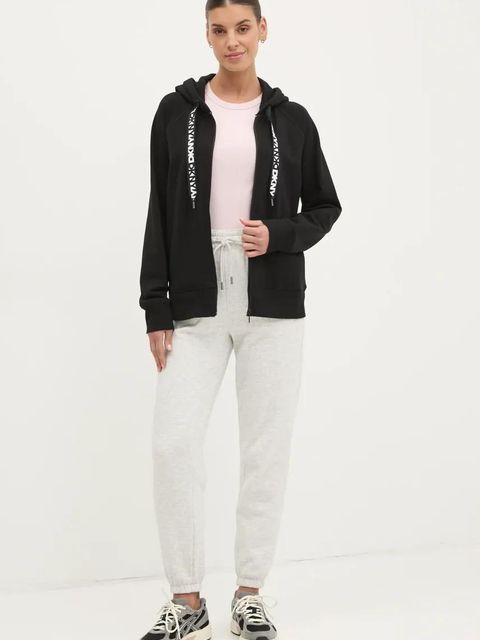 Dkny bluza damska kolor czarny z kapturem gładka DP5J9510