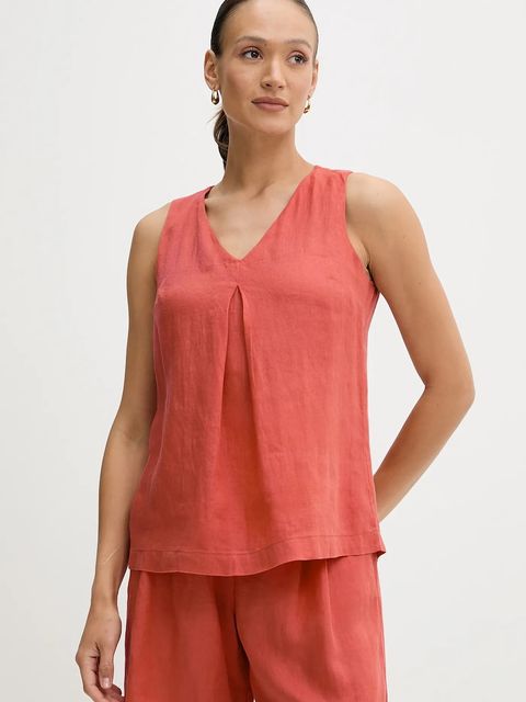 United Colors of Benetton bluzka lniana kolor czerwony gładka 5BMLDQ06W - zdjęcie produktu nr 1