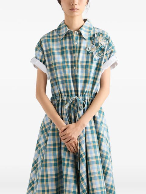 Prada embroidered checked cotton dress - Green