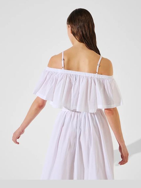 Karl Lagerfeld top bawełniany kolor biały dekolt hiszpański A2W46042