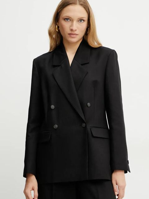 Ivy Oak marynarka lniana JASEMINA ROSE kolor czarny dwurzędowa gładka IO119125