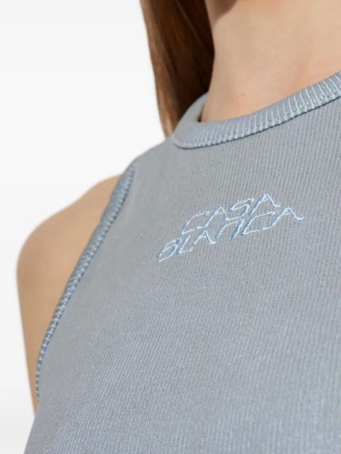 Casablanca ribbed-knit embroidered-logo top - Blue