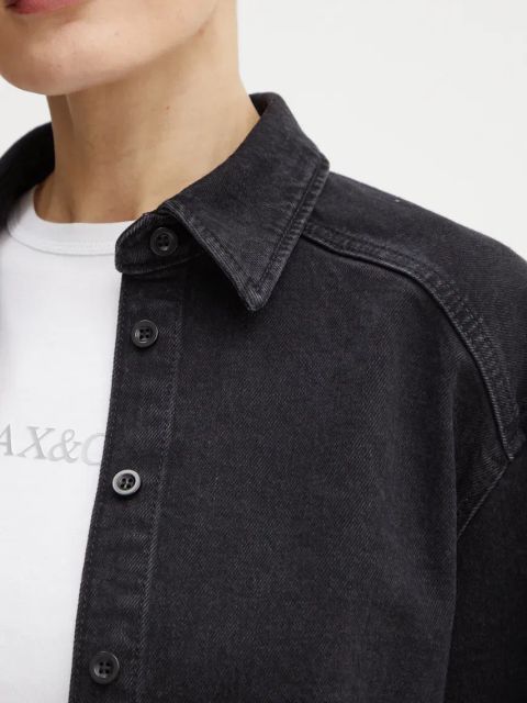 Ivy Oak koszula jeansowa damska kolor czarny regular z kołnierzykiem klasycznym IO112343