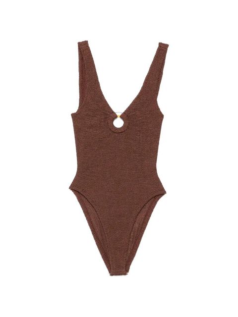 Hunza G crinkle-effect ring-detail swimsuit - Brown - zdjęcie produktu nr 1