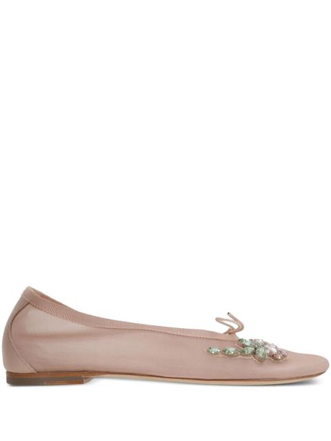 Simone Rocha rhinestone-appliqué mesh ballet flats - Neutrals - zdjęcie produktu nr 1