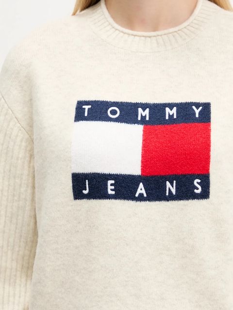 Tommy Jeans sweter z dodatkiem wełny damski kolor beżowy lekki DW0DW21782