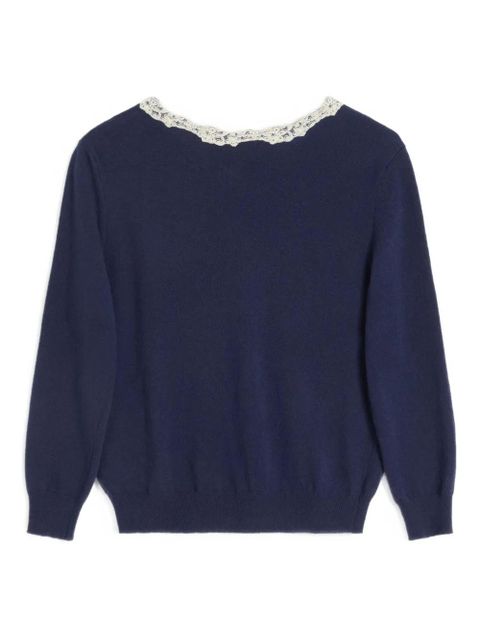 Valentino Garavani lace-trim embroidered cardigan - Blue