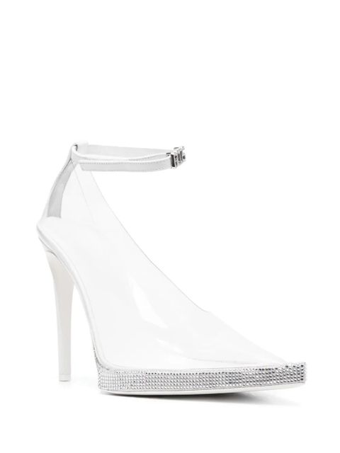 GCDS 125mm crystal-embellished leather pumps - White