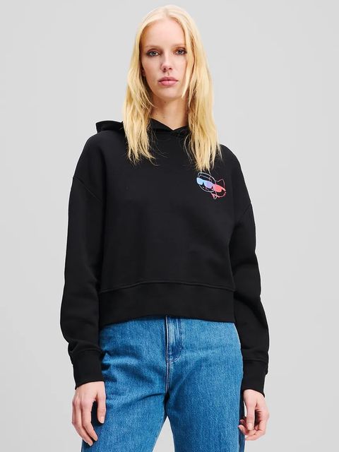 Karl Lagerfeld bluza bawełniana IKON damska kolor czarny z kapturem z nadrukiem A2W20072 - zdjęcie produktu nr 1
