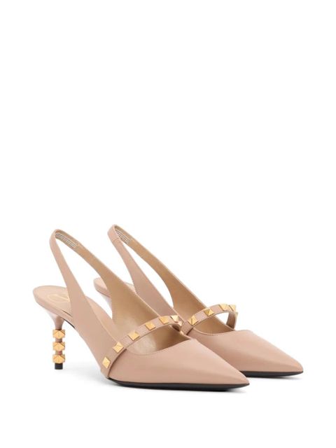 Valentino Garavani Rockstud slingback pumps with sculptural heel in calfskin 70mm - Neutrals - zdjęcie produktu nr 2
