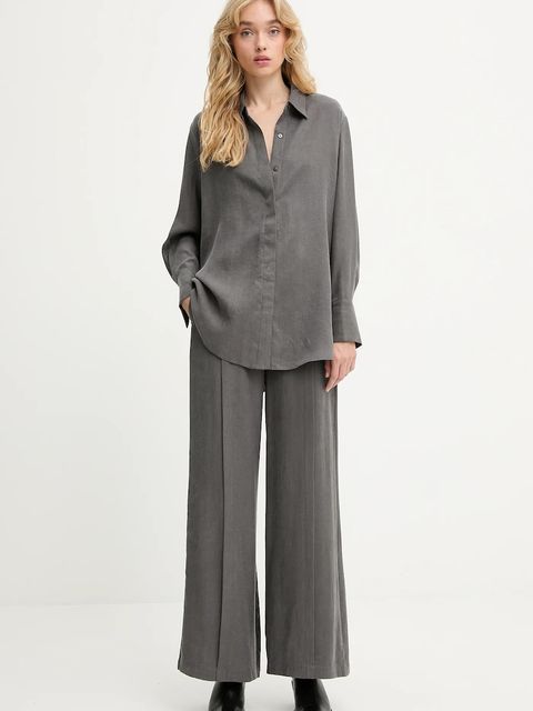 Answear.LAB spodnie damskie kolor szary szerokie high waist