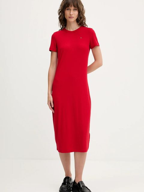 Tommy Jeans sukienka kolor czerwony midi rozkloszowana DW0DW19721 - zdjęcie produktu nr 2