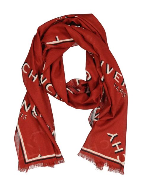 Givenchy logo-lettering frayed scarf - Red