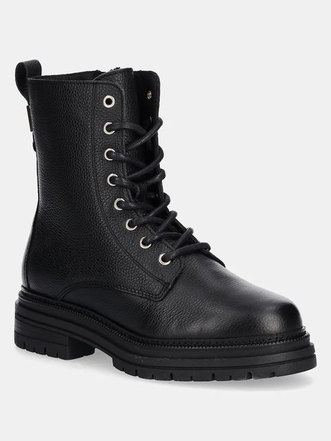 Tommy Hilfiger workery skórzane TH PLAQUE PEBBLE LACE BOOT damskie kolor czarny na platformie lekko ocieplone FW0FW08767 - zdjęcie produktu nr 1